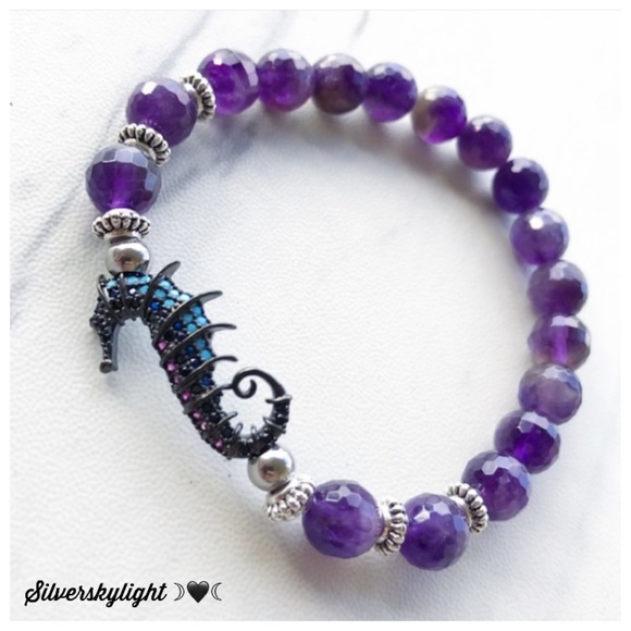 Silverskylight Jewelry - Genuine faceted amethyst & cz seahorse bracelet